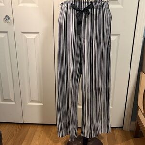 Primark Black and White Striped Wide-Leg Pants size 8